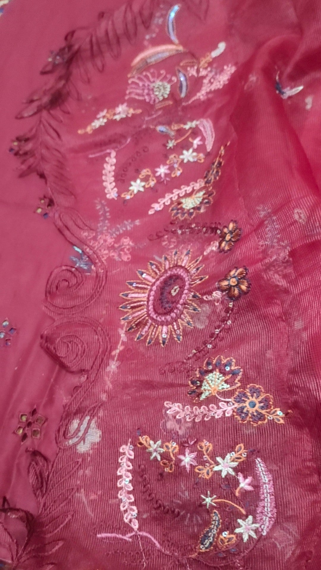 Qalamkar Maroon lawn 3pic