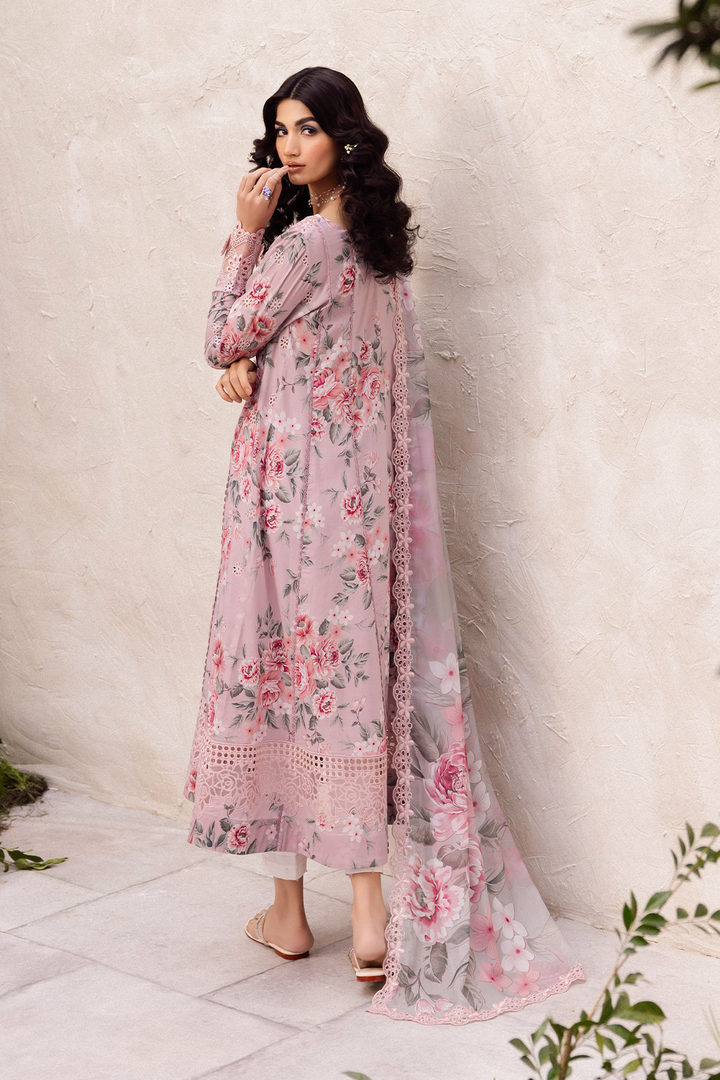 Iznik all-over printed with embroidered patches and chicken Kari work