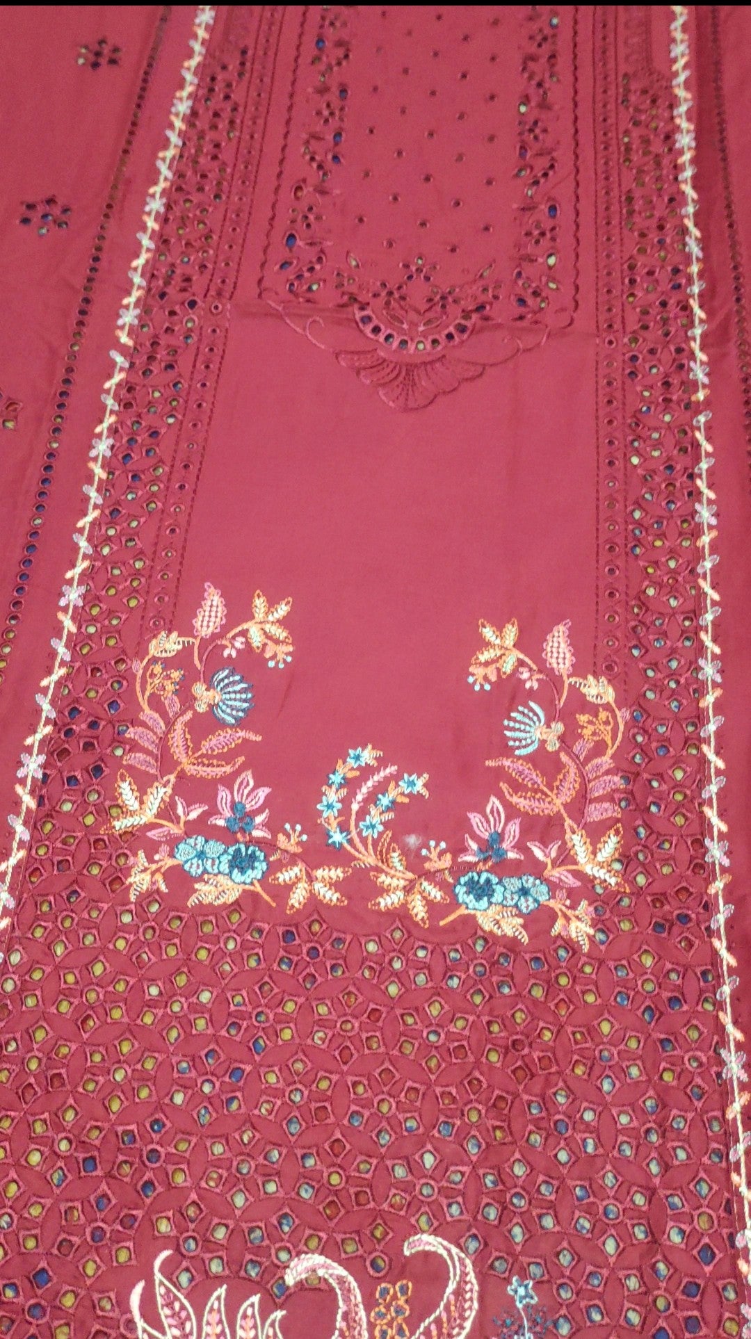 Qalamkar Maroon lawn 3pic